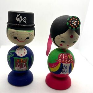 Set of 2 Colorful Wooden Kokeshi Wedding Dolls